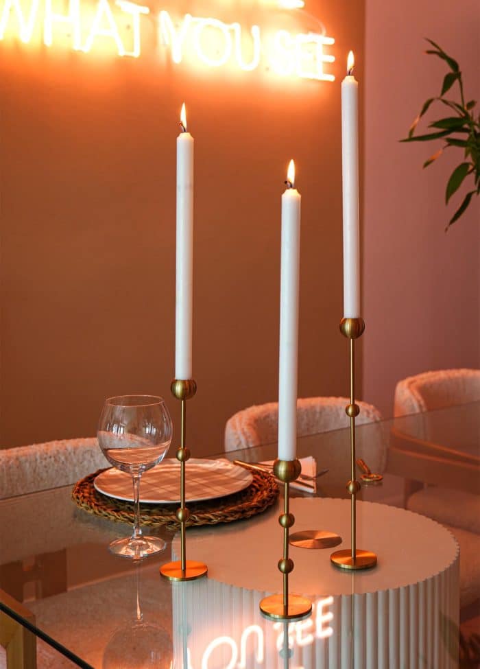 Candle Holder, Pure Brass, Brass, Set of 3, 34 cm