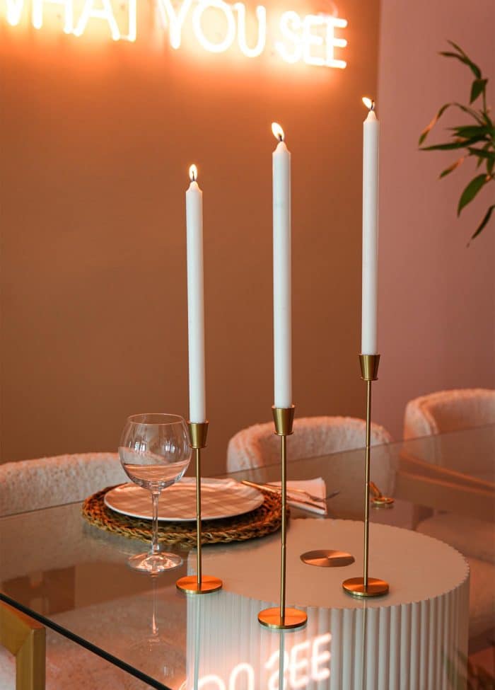 Candle Holder, Pure Brass, Brass, Set of 3, 32 cm