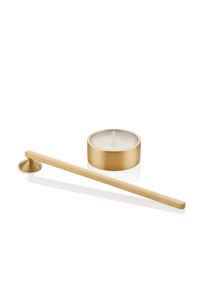 Tealight & Snuffer, Pure Brass, Brass, Set of 2, 15 cm