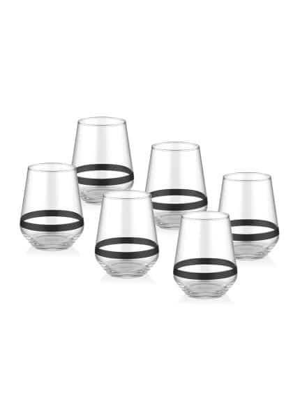 Short Water / Whiskey Glass, Dark, Set of 6, Black