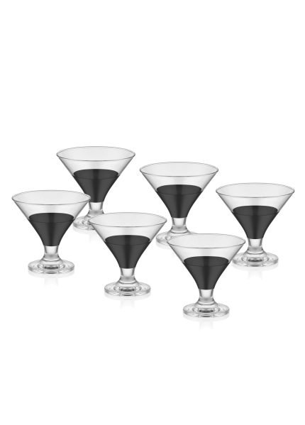 Ice Cream Bowl, Glass, Dark, Set of 6, 10.5 cm, Black