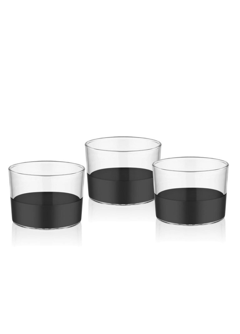 Small Bowl, Glass, Dark, Set of 3, 8 cm, Black