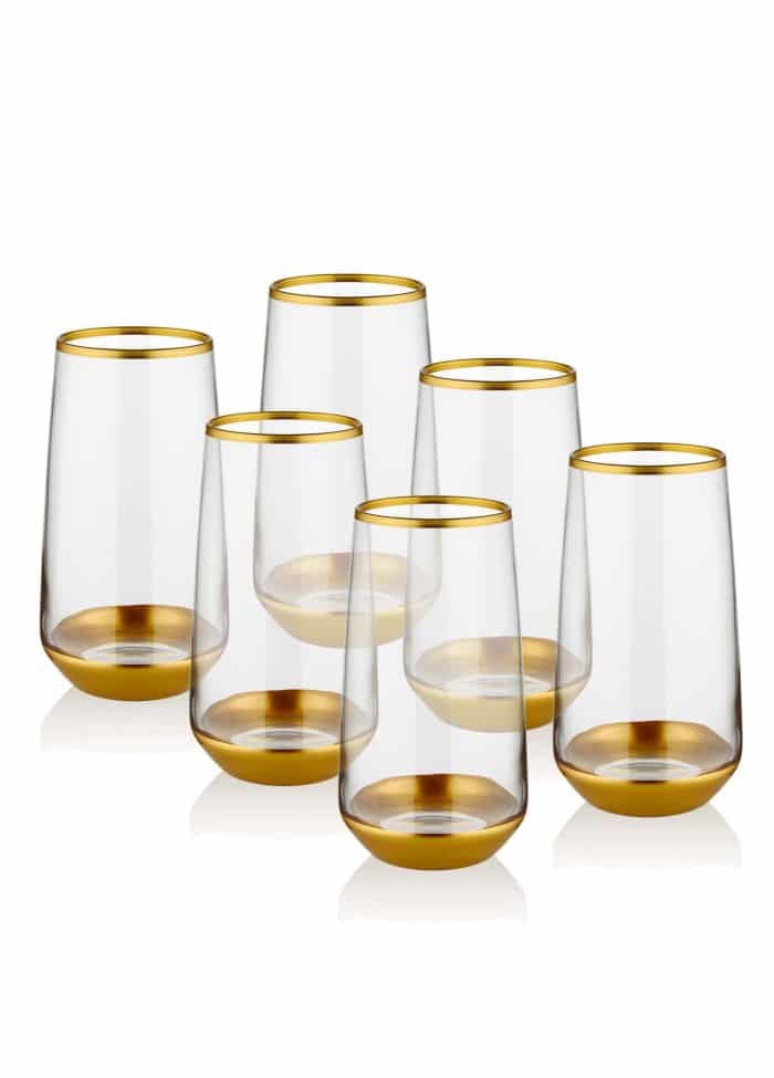 Long Water Glass, Glam, Set of 6, Gold