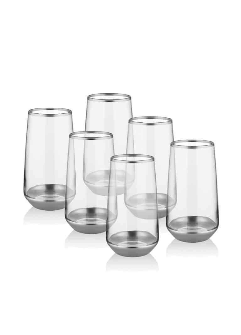 Long Water Glass, Glam, Set of 6, Silver