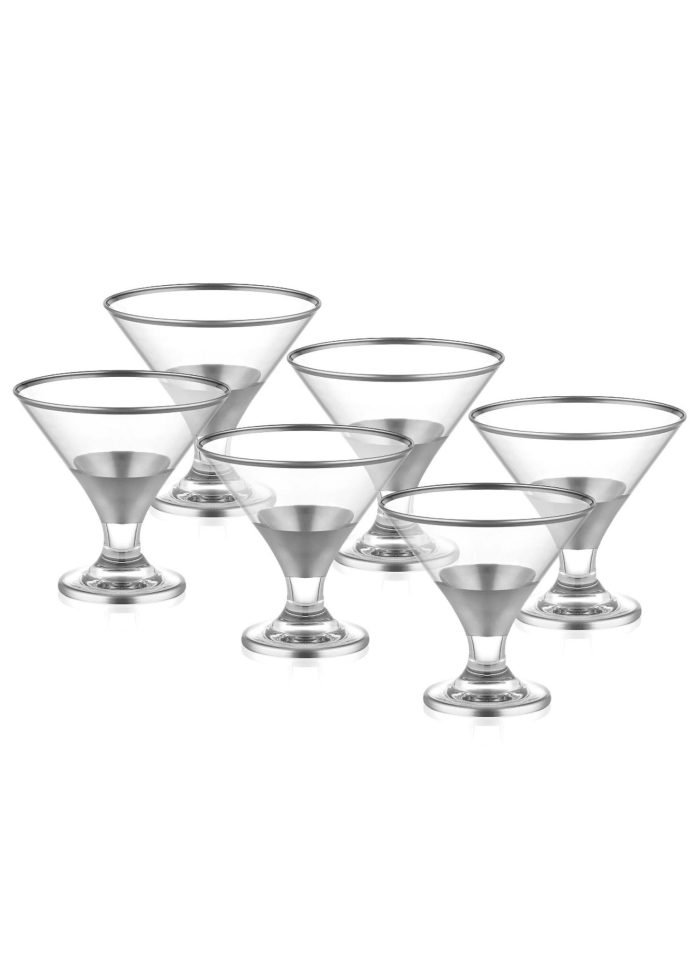 Ice Cream Bowl, Glass, Glam, Set of 6, 11 cm, Silver