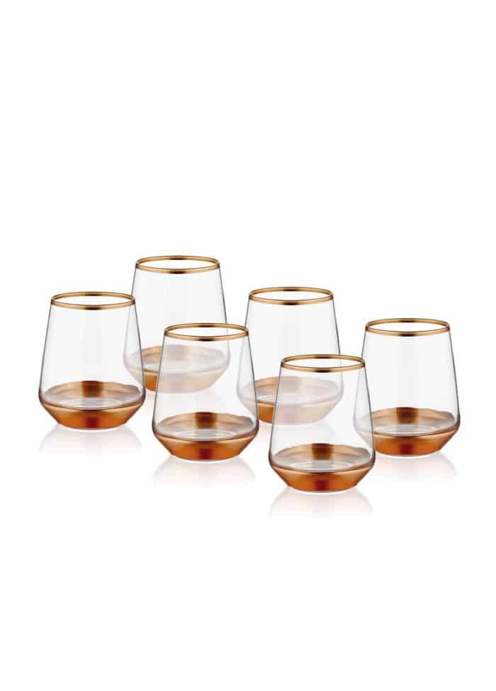 Short Water / Whiskey Glass, Glam, Set of 6, Copper