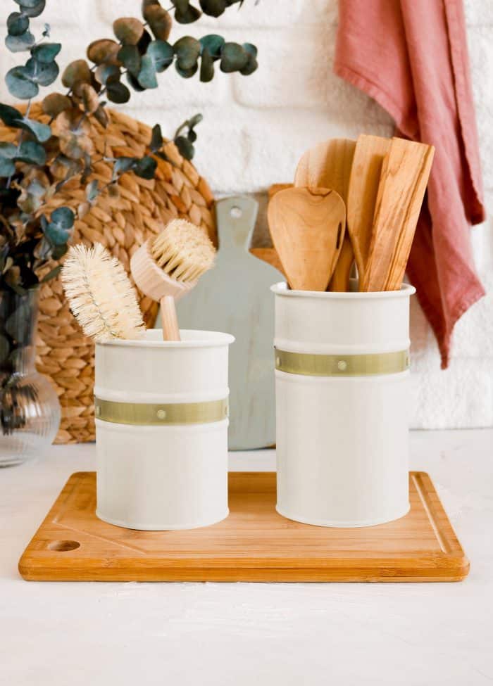 Utensil Holder Set of 2, Galvanized Steel, Galvin, White