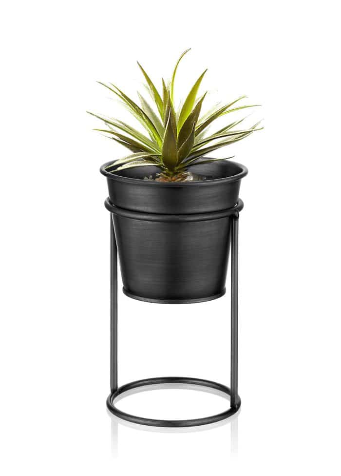 Pot with Stand, Galvanized Steel, 21 cm, Black