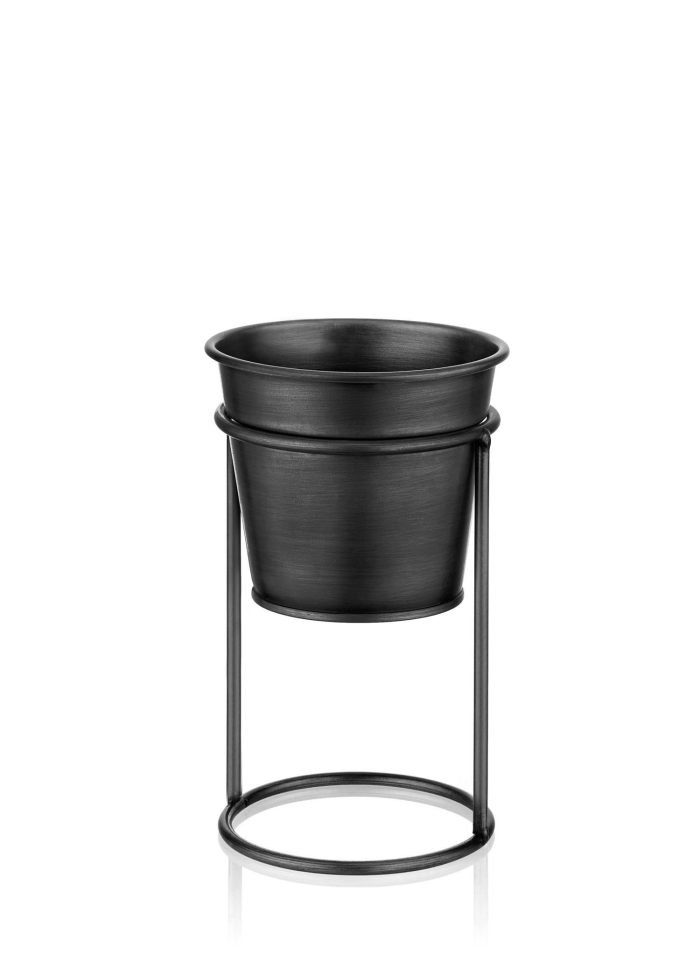 Pot with Stand, Galvanized Steel, 21 cm, Black