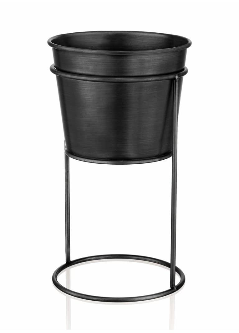 Pot with Stand, Galvanized Steel, 30 cm, Black