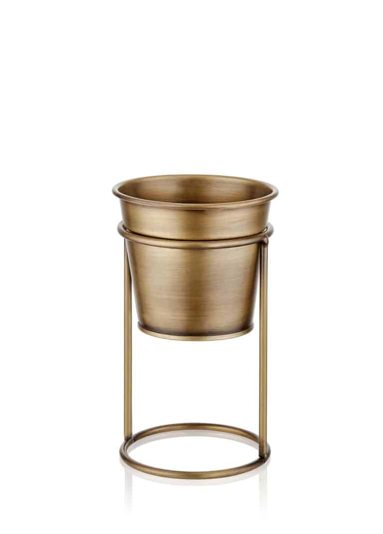 Pot with Stand, Galvanized Steel, 21 cm, Gold