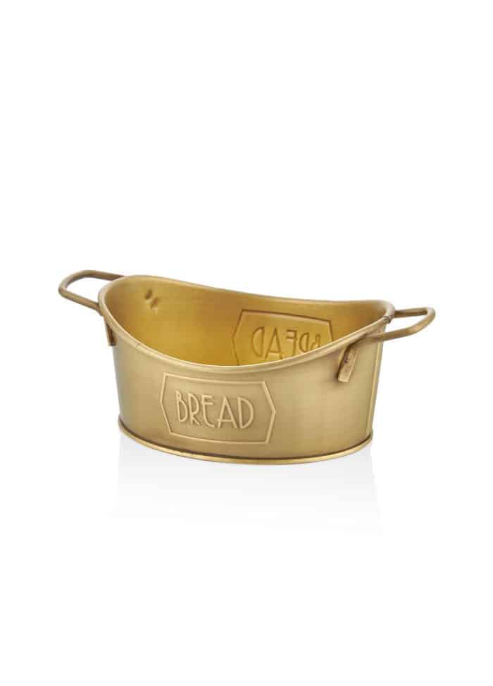 Bread Serving Basket, Galvanized Steel, 6x23x14 cm, Gold