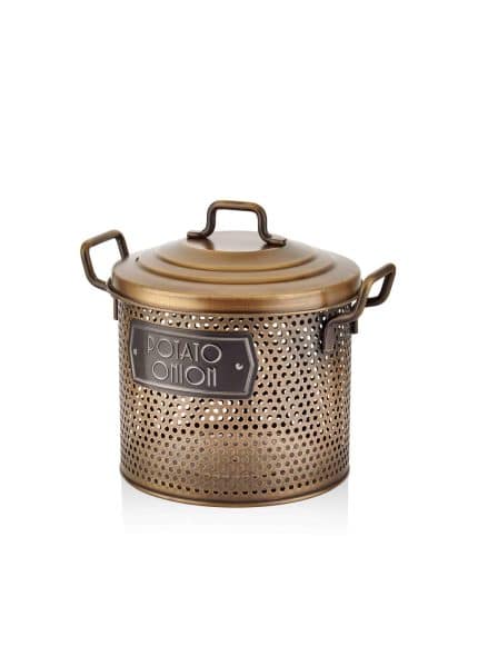 Potato Onion Storage Basket, Galvanized Steel, 30x30x30 cm, Gold