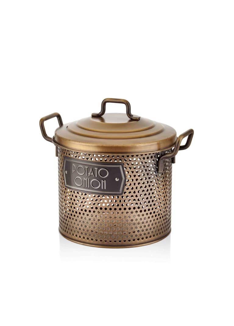 Potato Onion Storage Basket, Galvanized Steel, 30x30x30 cm, Gold