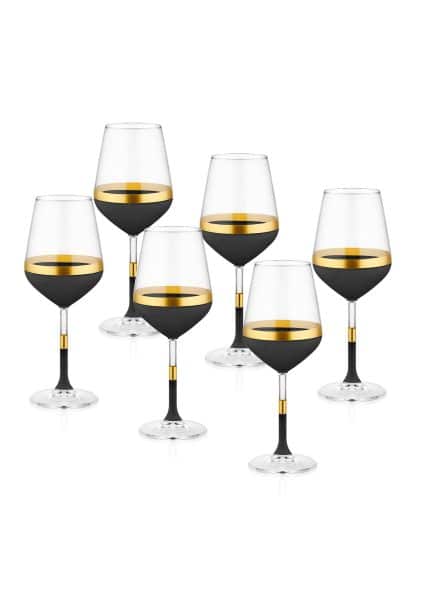 Wine Glass, Glow, Set of 6, Black & Gold