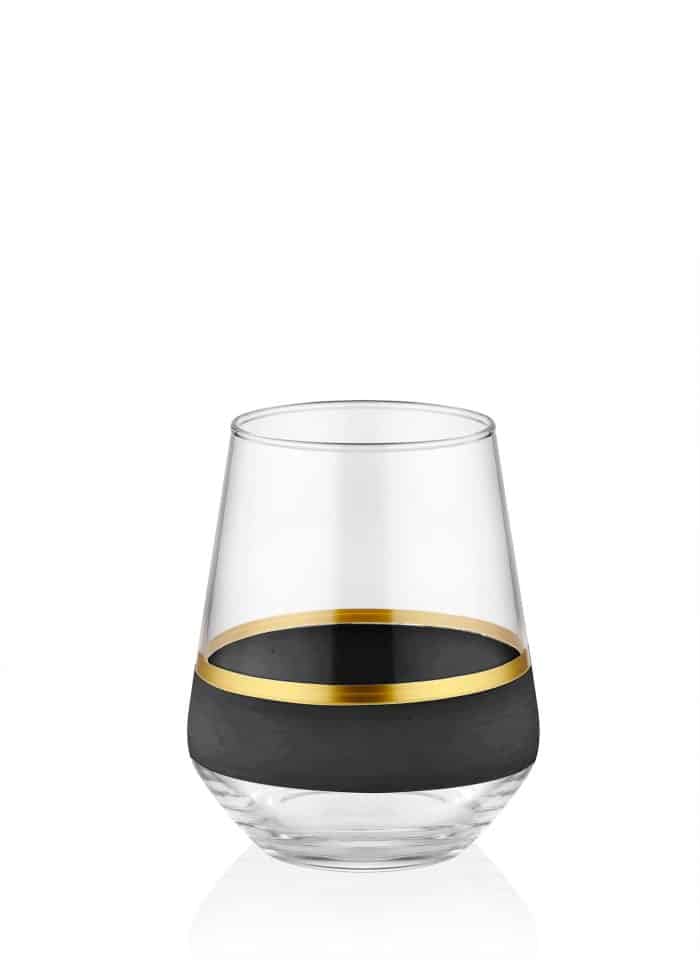 Short Water / Whiskey Glass, Glow, Set of 6, Black & Gold