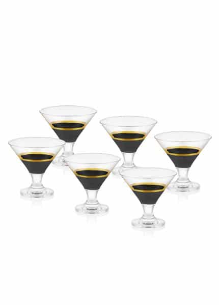 Ice Cream Bowl, Glass, Glow, Set of 6, 10.5 cm, Black & Gold