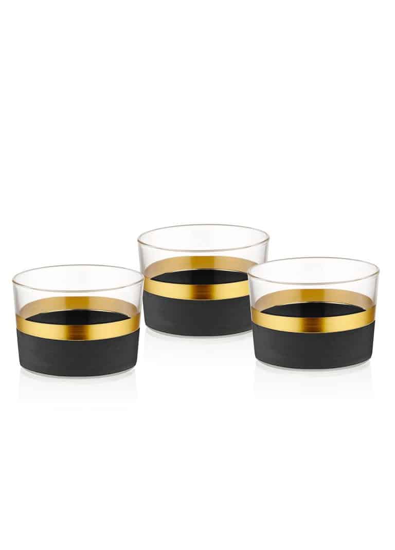 Small Bowl, Glass, Glow, Set of 3, 8 cm, Black & Gold