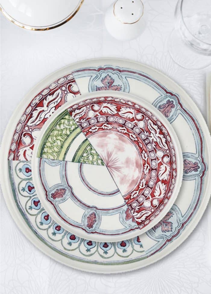 Dinner Plate, Bone Porcelain, Kintsugi, Set of 6, 28 cm