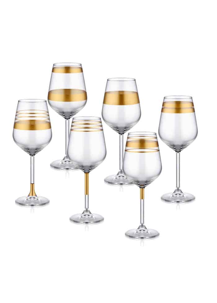 Wine Glass, Lines, Set of 6, Gold