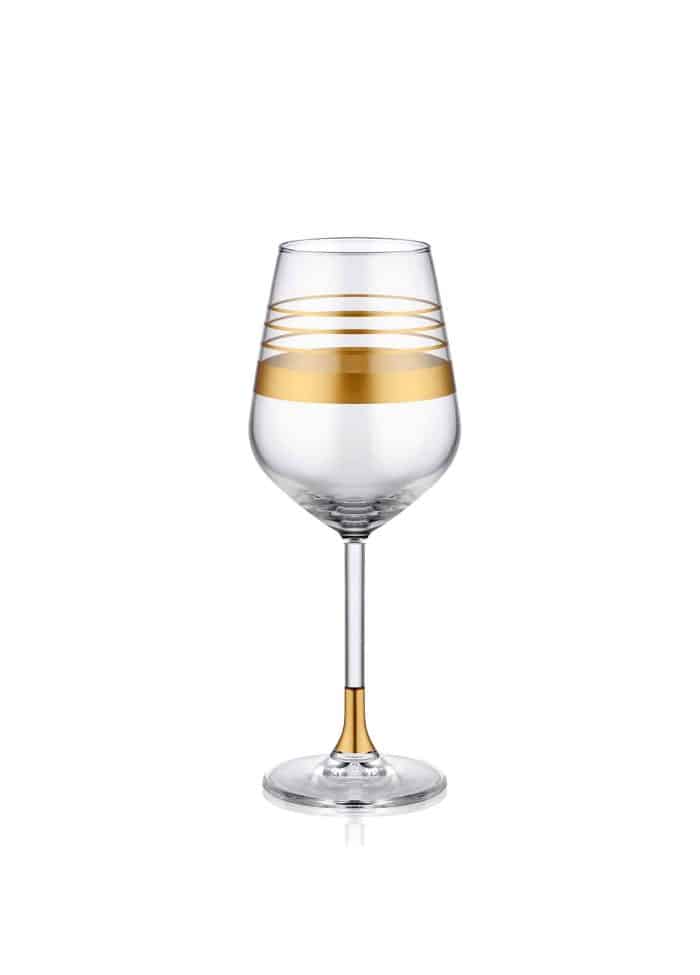 Wine Glass, Lines, Set of 6, Gold