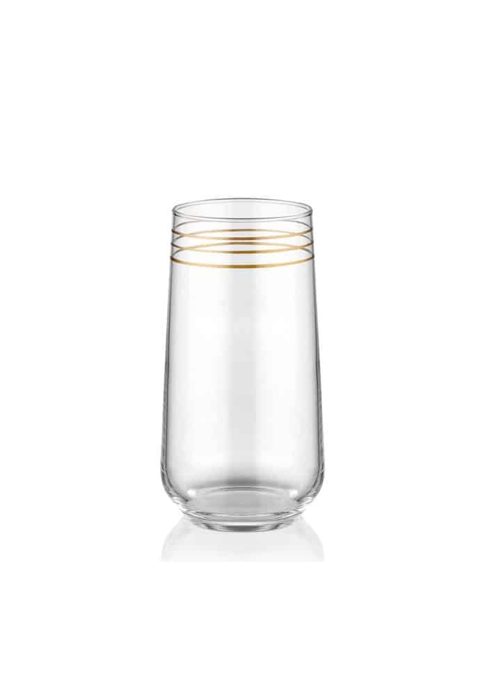 Long Water Glass, Lines, Set of 6, Gold