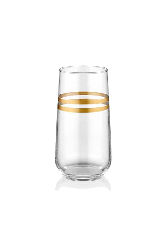 Long Water Glass, Lines, Set of 6, Gold