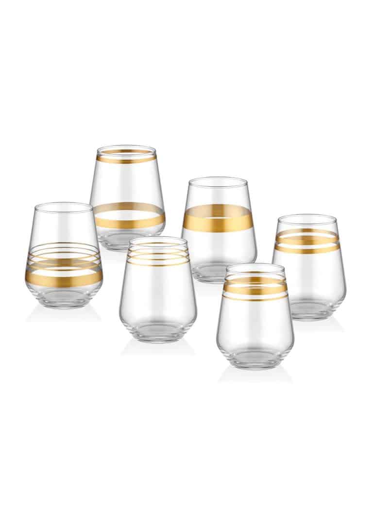 Short Water / Whiskey Glass, Lines, Set of 6, Gold