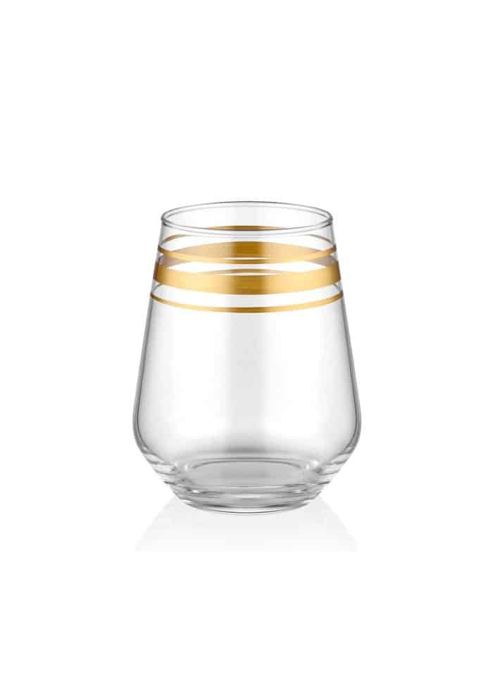 Short Water / Whiskey Glass, Lines, Set of 6, Gold