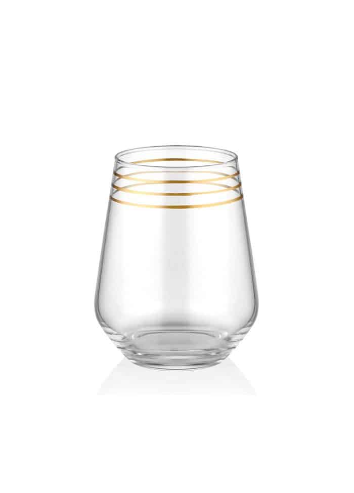 Short Water / Whiskey Glass, Lines, Set of 6, Gold