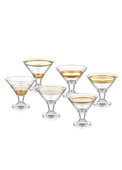 Ice Cream Bowl, Glass, Lines, Set of 6, 8 cm, Gold