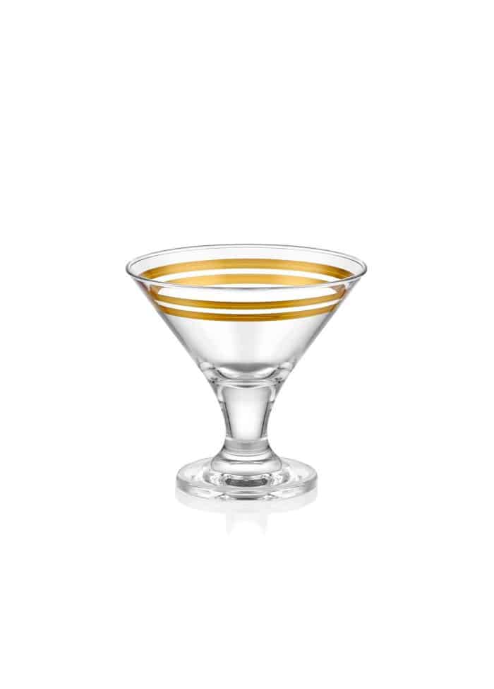 Ice Cream Bowl, Glass, Lines, Set of 6, 8 cm, Gold