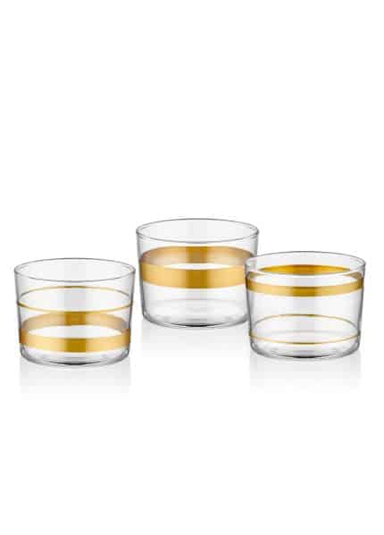 Small Bowl, Glass, Lines, Set of 3, 8 cm, Gold