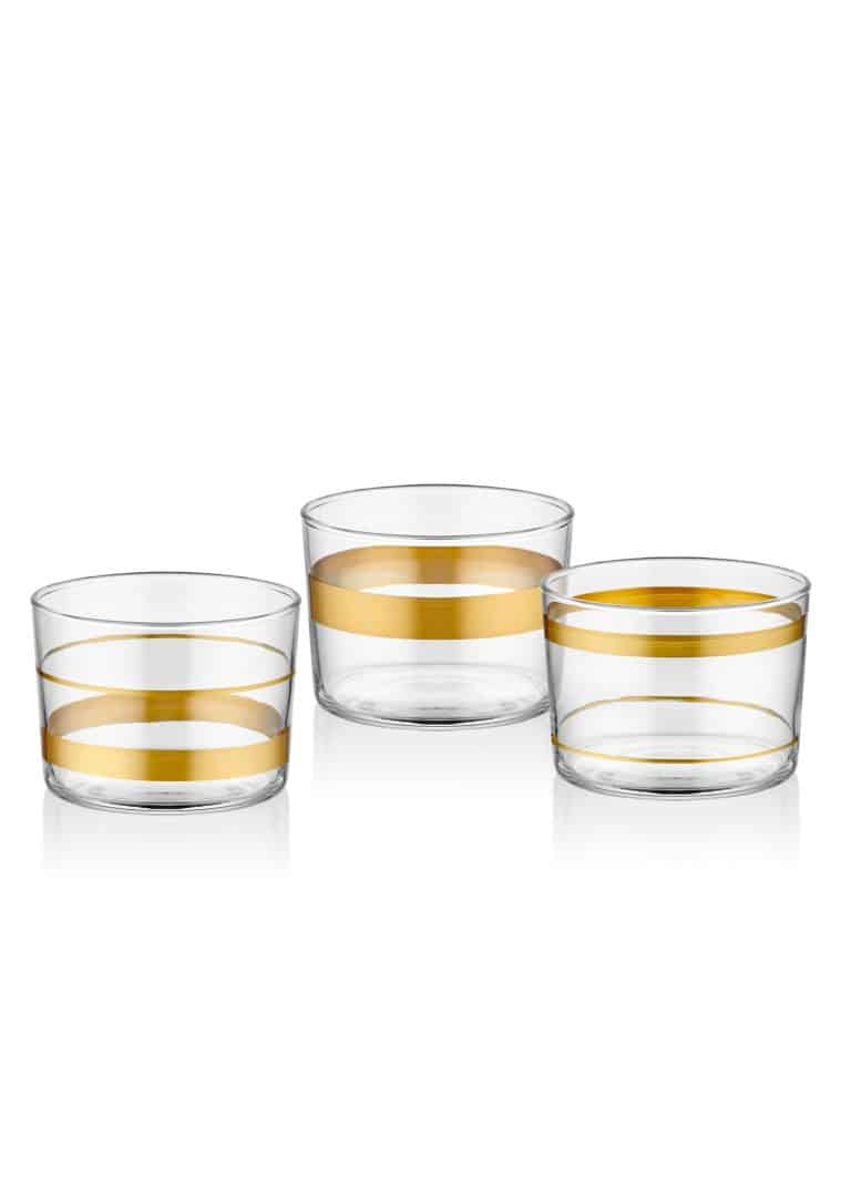 Small Bowl, Glass, Lines, Set of 3, 8 cm, Gold