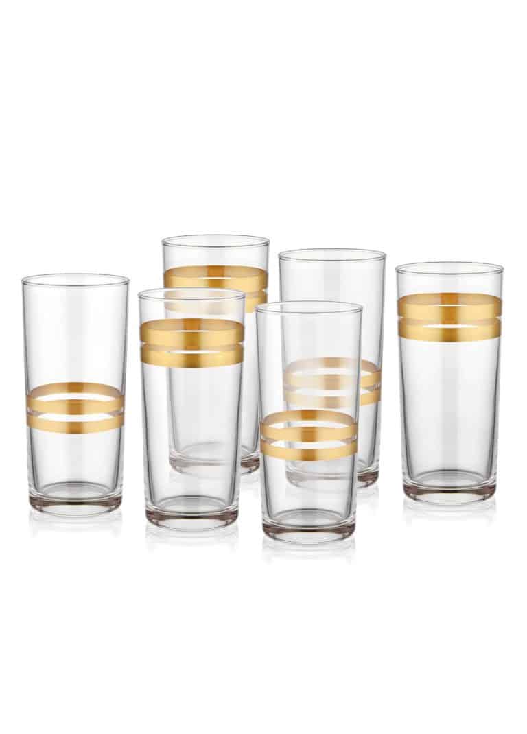 Raki Glass, Lines, Set of 6, Gold