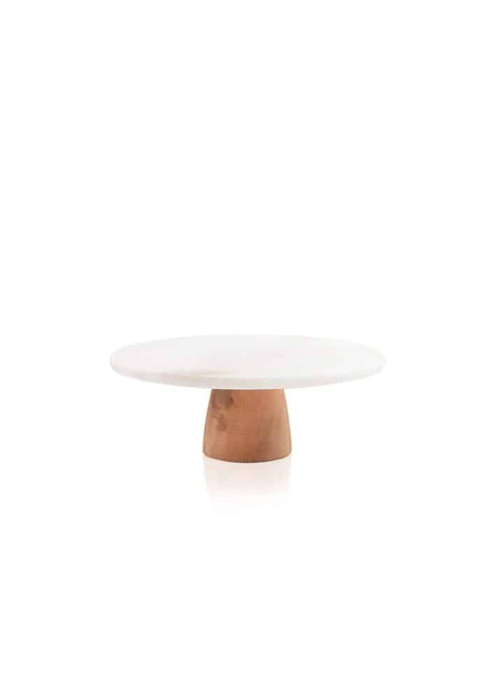 Cake Stand, Marble & Wood, Marbre, 25 cm, White