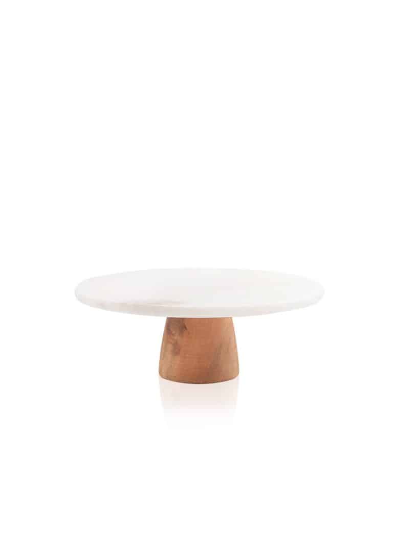 Cake Stand, Marble & Wood, Marbre, 28 cm, White