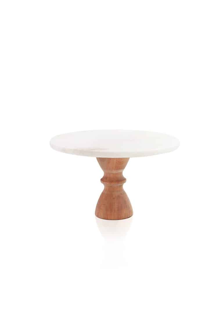 Cake Stand, Marble & Wood, Marbre, 28 cm, White