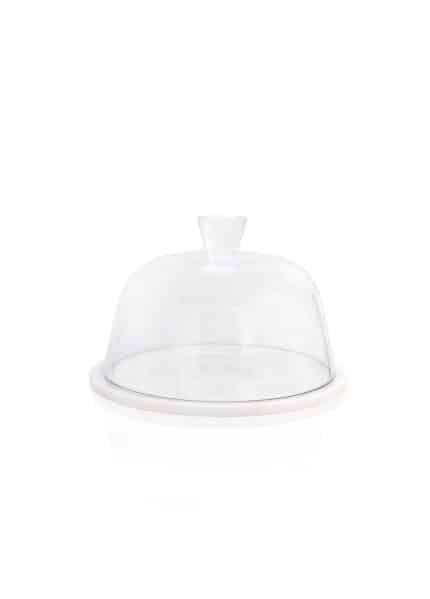 Cake Stand with Dome, Marble & Glass, Marbre, 25 cm, White