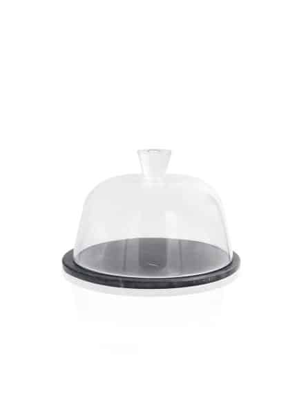 Cake Stand with Dome, Marble & Glass, Marbre, 25 cm, Black