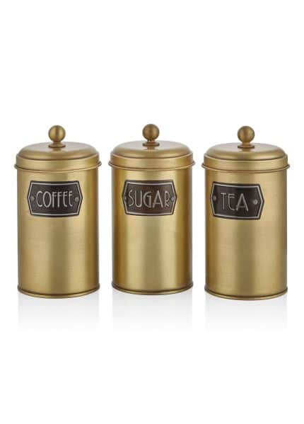 Jar, Galvanized Steel, Set of 3, 22 cm, Gold