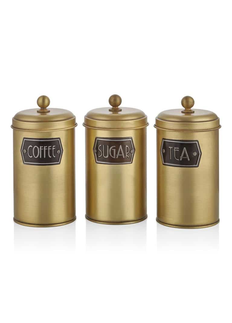 Jar, Galvanized Steel, Set of 3, 22 cm, Gold