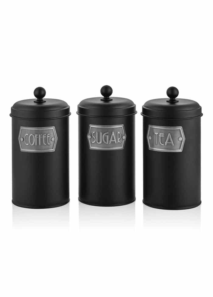 Jar, Galvanized Steel, Set of 3, 22 cm, Black