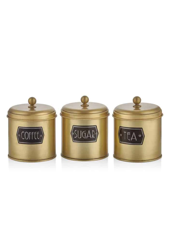 Jar, Galvanized Steel, Set of 3, 17 cm, Gold