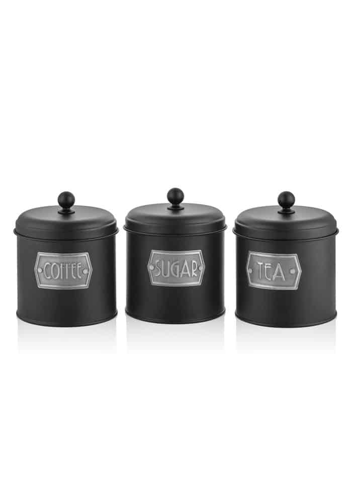 Jar, Galvanized Steel, Set of 3, 17 cm, Black