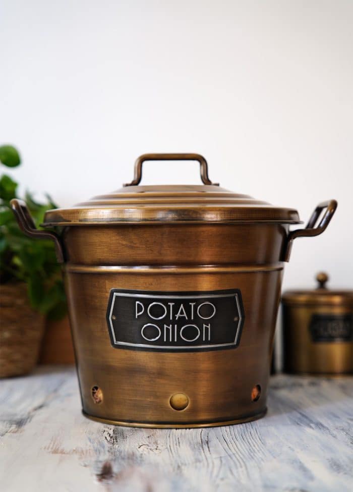 Potato Onion Storage Basket, Galvanized Steel, 35x38x29 cm, Gold