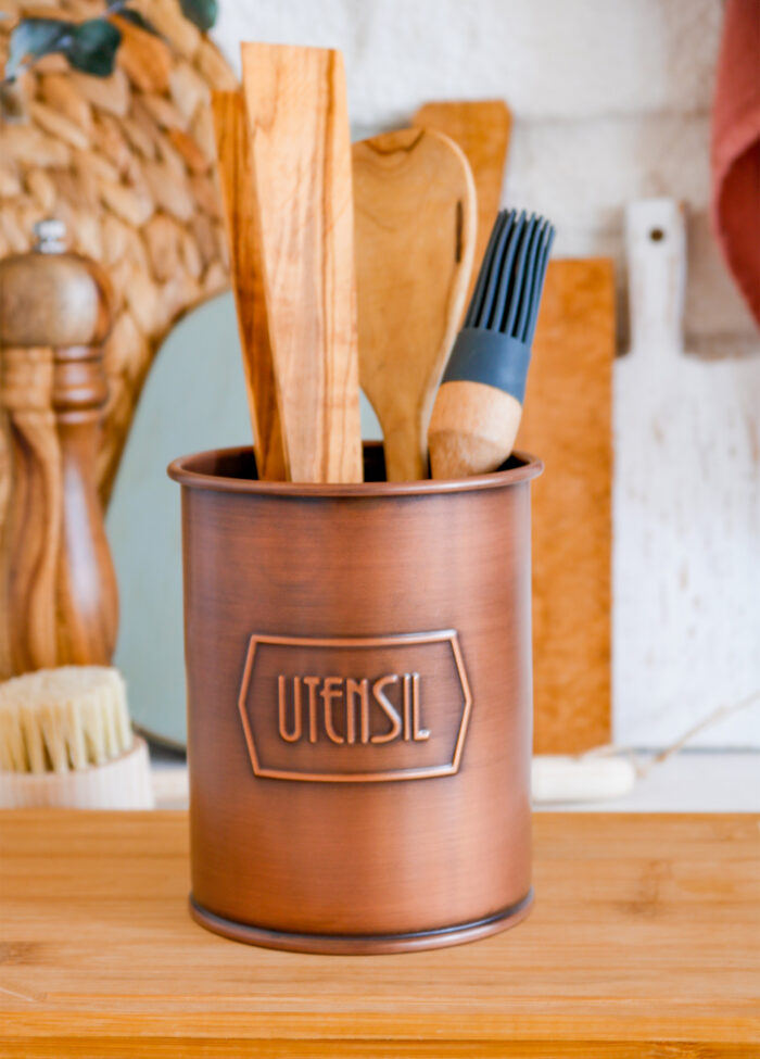 Utensil Holder, Galvanized Steel, 11 cm, Copper