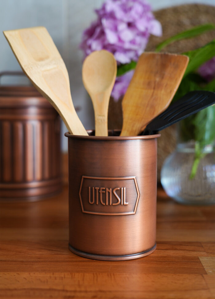 Utensil Holder, Galvanized Steel, 11 cm, Copper