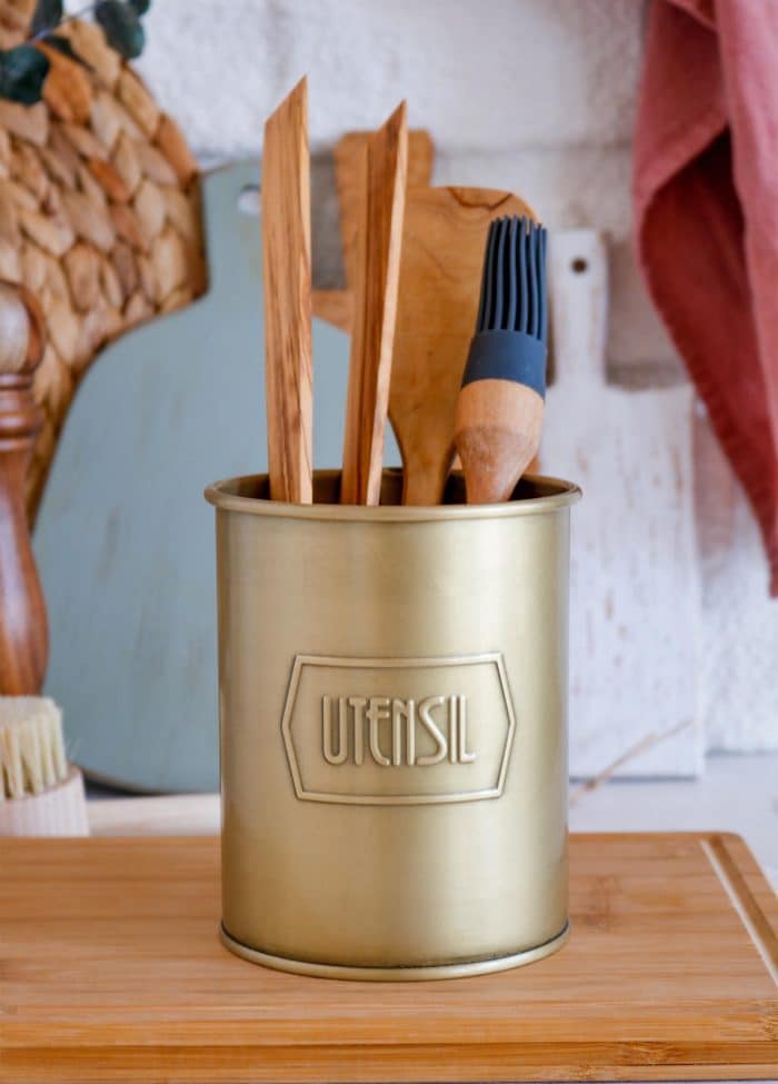 Utensil Holder Set of 2, Galvanized Steel, Gold