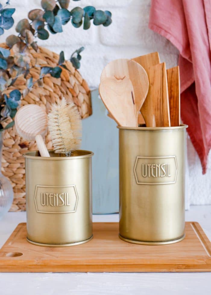 Utensil Holder Set of 2, Galvanized Steel, Gold